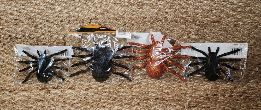 Large Tarantula Spiders Scary Halloween Prop Decor 4 Pc Arachnid NEW!